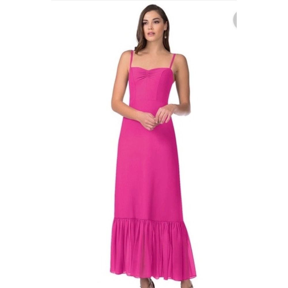 Azazie Justina Fuschia Pink Ruffle Hem Maxi Dress Gown Sweetheart NWT Size 10